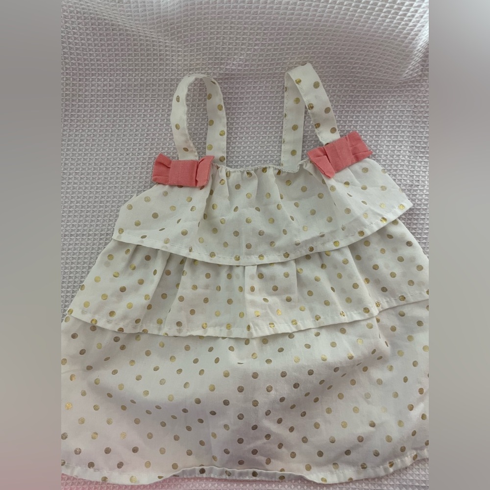 Penny M white top with gold polkadots shoulder straps